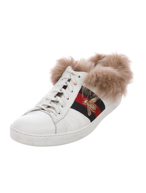 gucci sneaker with fur|gucci leather sneakers white.